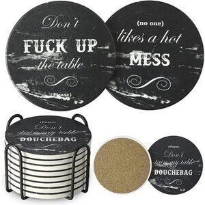 White Elephant Gifts for Adults, Coasters Set of 8 Black Marble Style